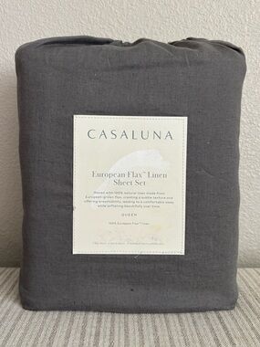 NWT Queen 100% Linen Sheet Set Dark Gray - Casaluna